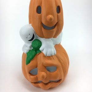 Vintage Halloween Earthenware Jack O’ Lantern Ghost tea light candle holder